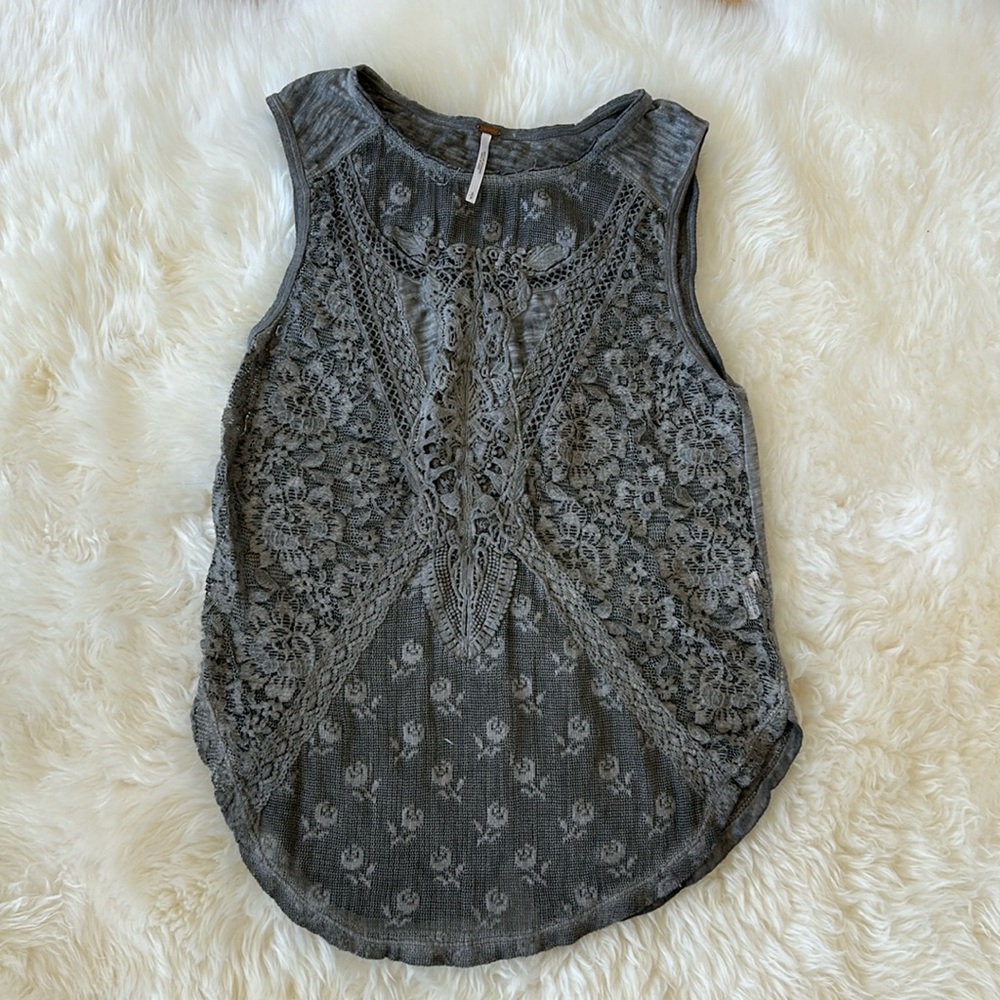 Grey lace knit top small